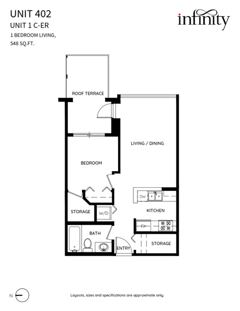 Floor plan for 1 bed, 1 bath
